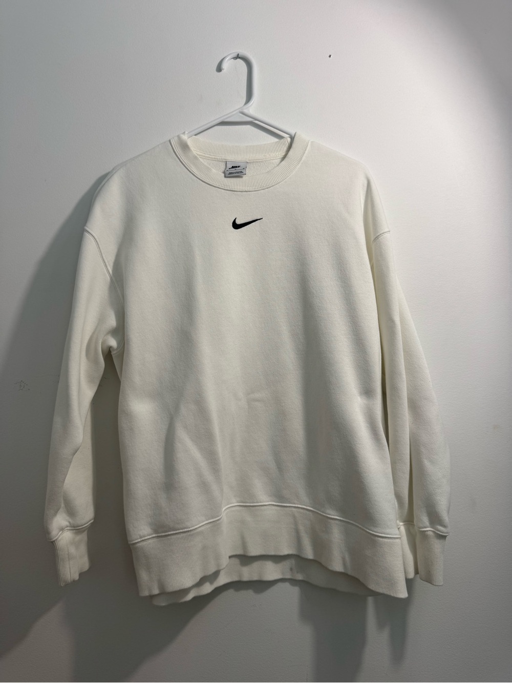 Nike White Crewneck Sweatshirt with Black Swoosh